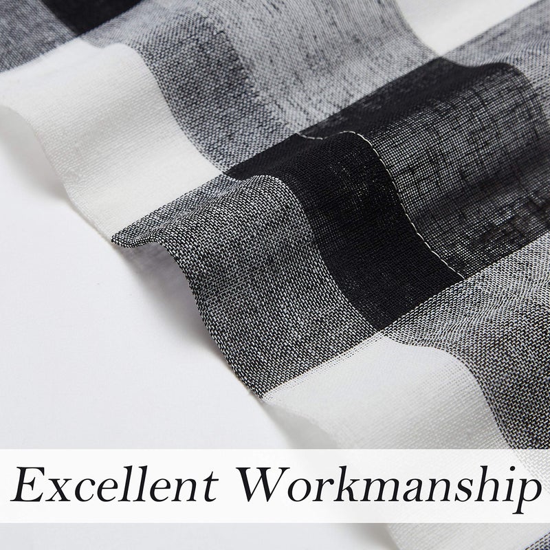 Amzdecor Black Buffalo Plaid Curtains 63 Inch Linen Textured Sheer Panels Buffalo Check Plaid Rod Pocket Rustic Window Treatment Sets for Living Room Bedroom Farmhouse,2 Panels,40'x63'',Black/White - Image 3